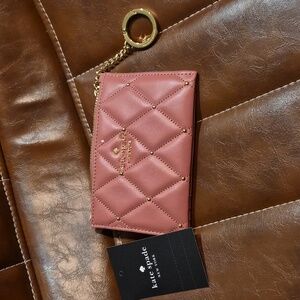 Kate Spade Pink Quilted & Gold Studded Key & Card Holder NWT